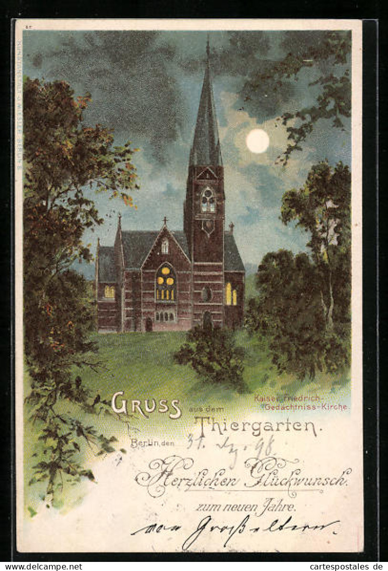 Mondschein-Lithographie Berlin-Tiergarten, Kaiser-Friedrich-Gedächtnis-Kirche  - Tiergarten