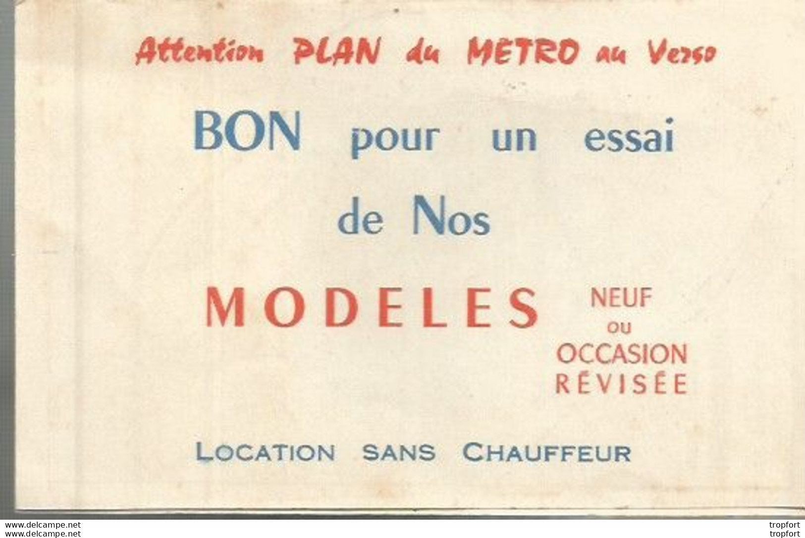 PZ / Feuillet PUBLICITAIRE Pub PLAN METRO POUILLAT Versailles SIMCA ARONDE ARIANE VEDETTE FIAT CHRYSLER - Publicités