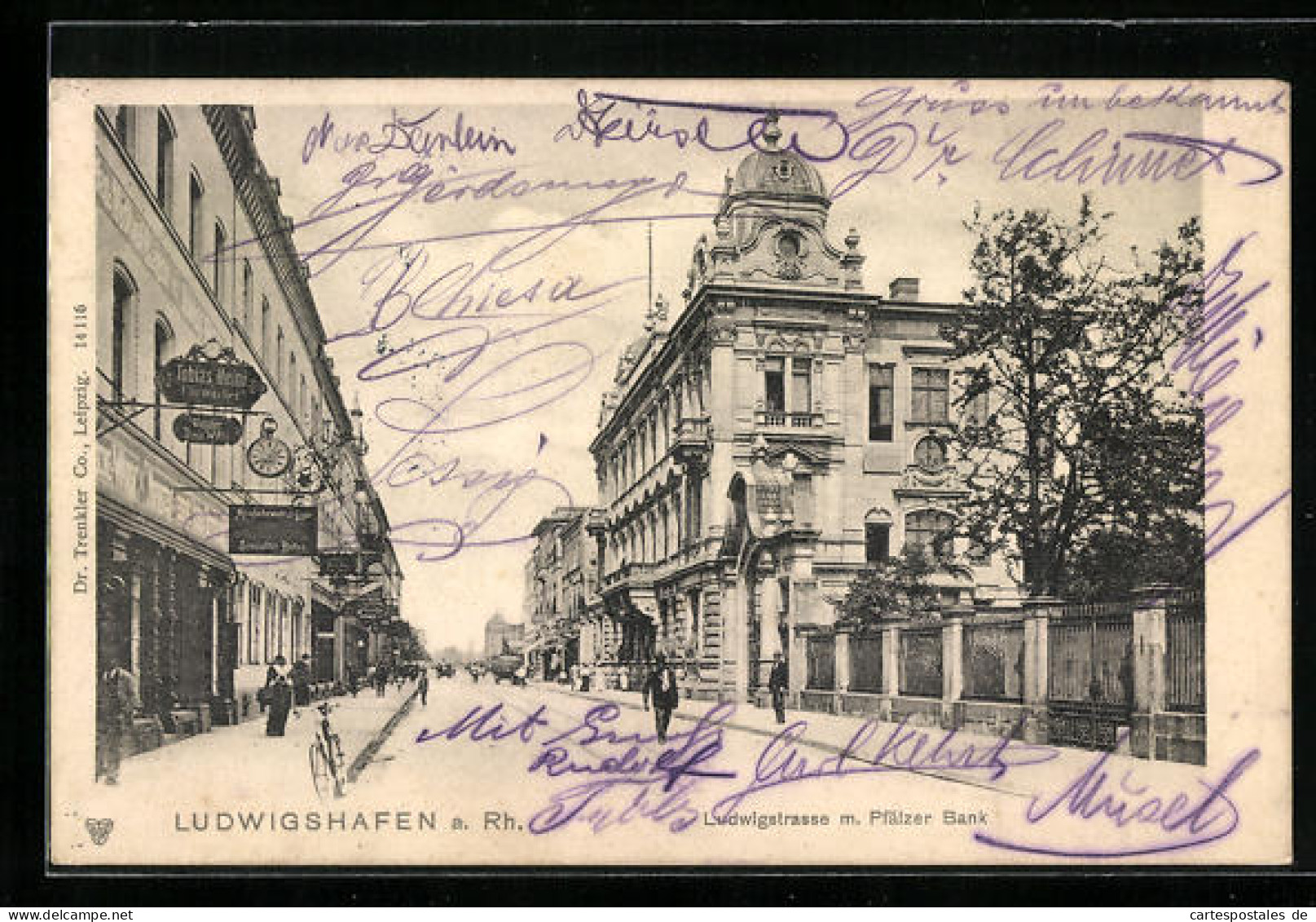 AK Ludwigshafen A. Rh., Ludwigstrasse M. Pfälzer Bank  - Ludwigshafen