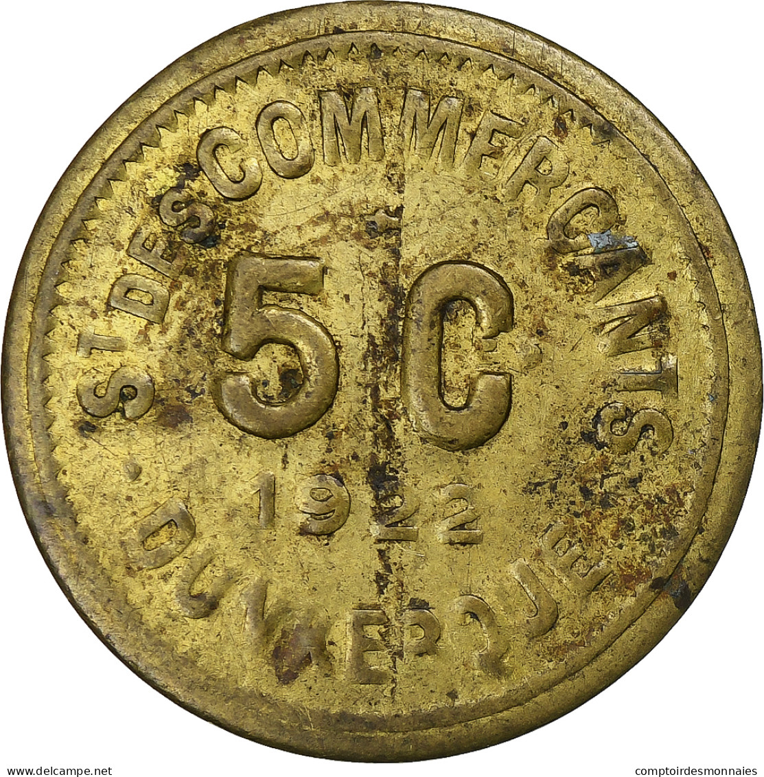 France, Société Des Commerçants - Dunkerque, 5 Centimes, 1922, TTB, Laiton - Monetary / Of Necessity