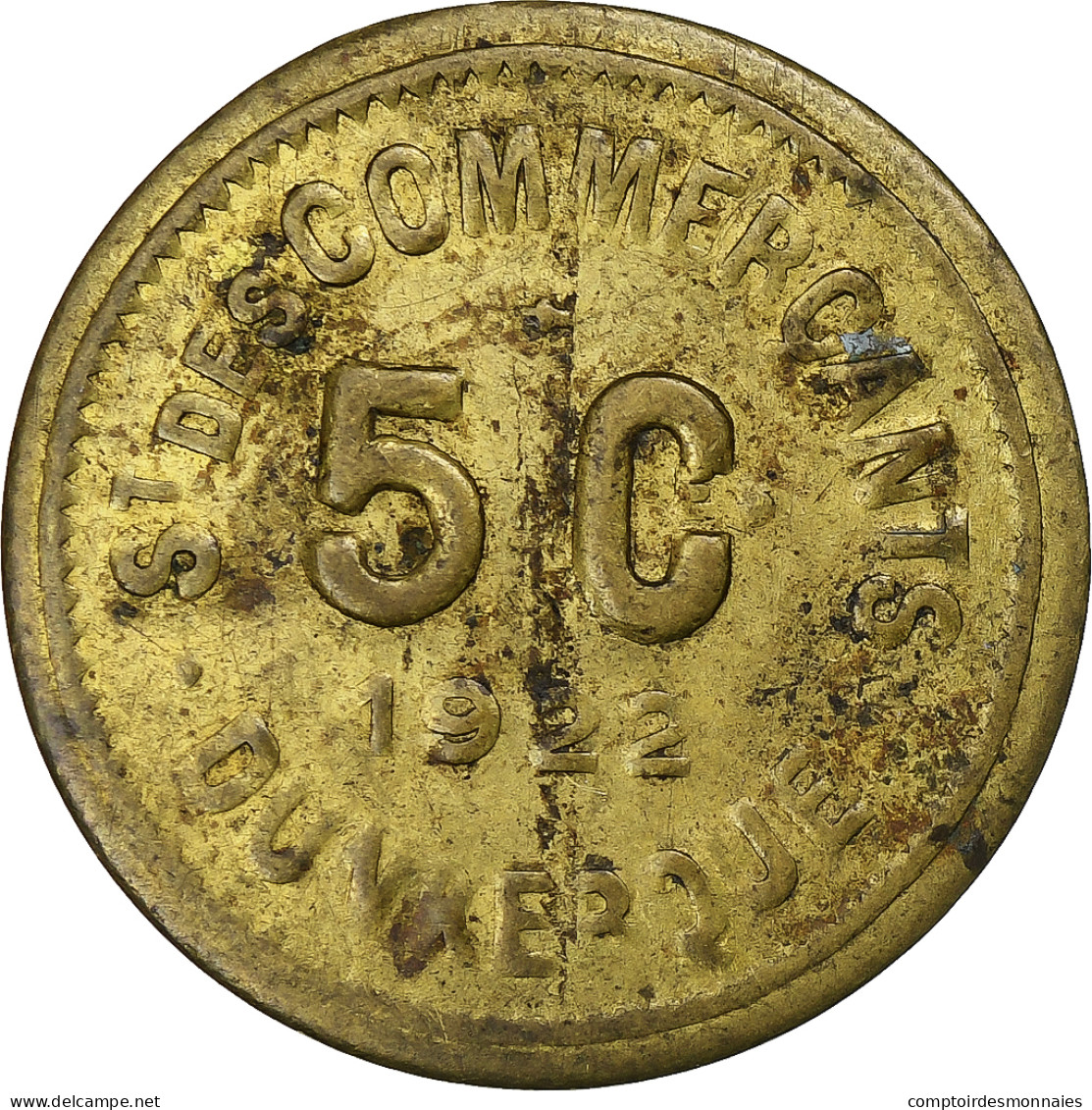 France, Société Des Commerçants - Dunkerque, 5 Centimes, 1922, TTB, Laiton - Monedas / De Necesidad