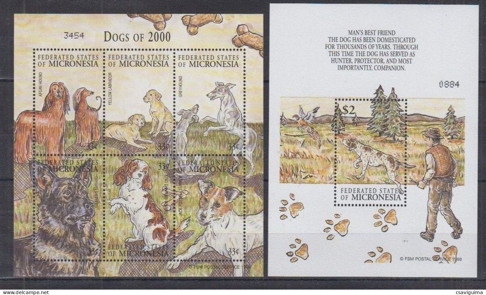 Micronesia - 2000 - Dogs - Yv 961/66 + Bf 81 - Hunde