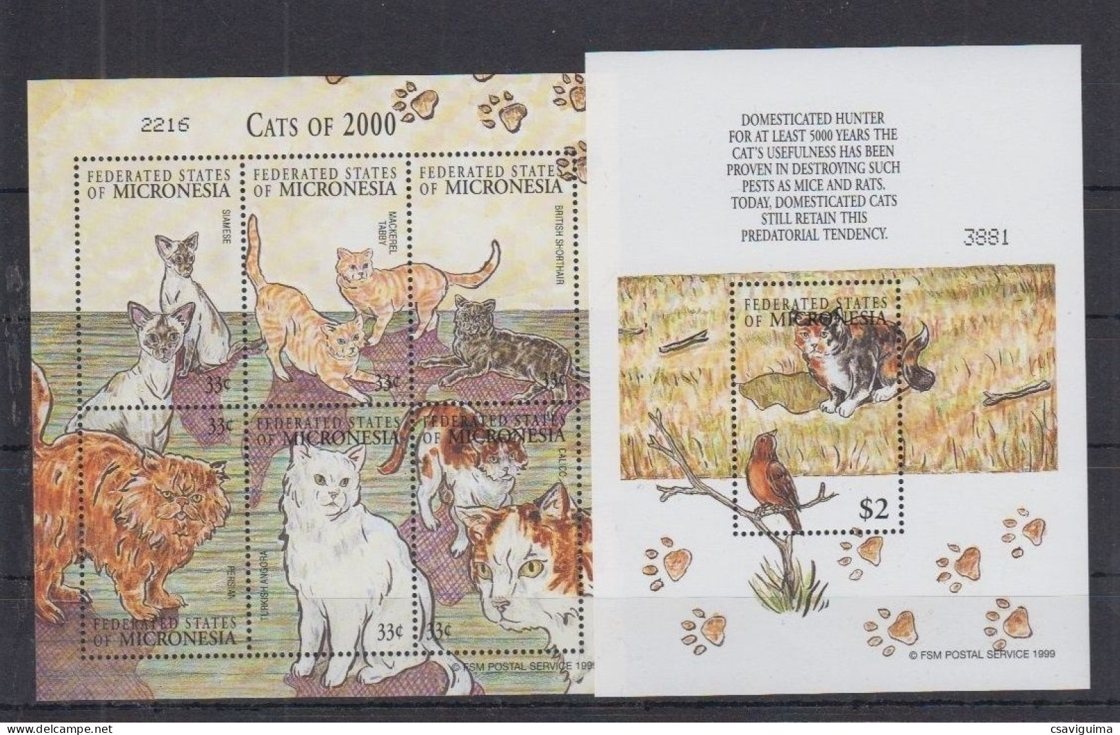 Micronesia - 2000 - Cats - Yv 955/60 + Bf 78A - Katten