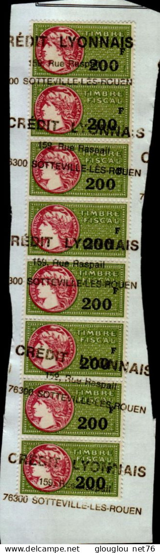 8 TIMBRES FISCAUX A 200 F     COLLES SUR UNE FEUILLE - Stamps