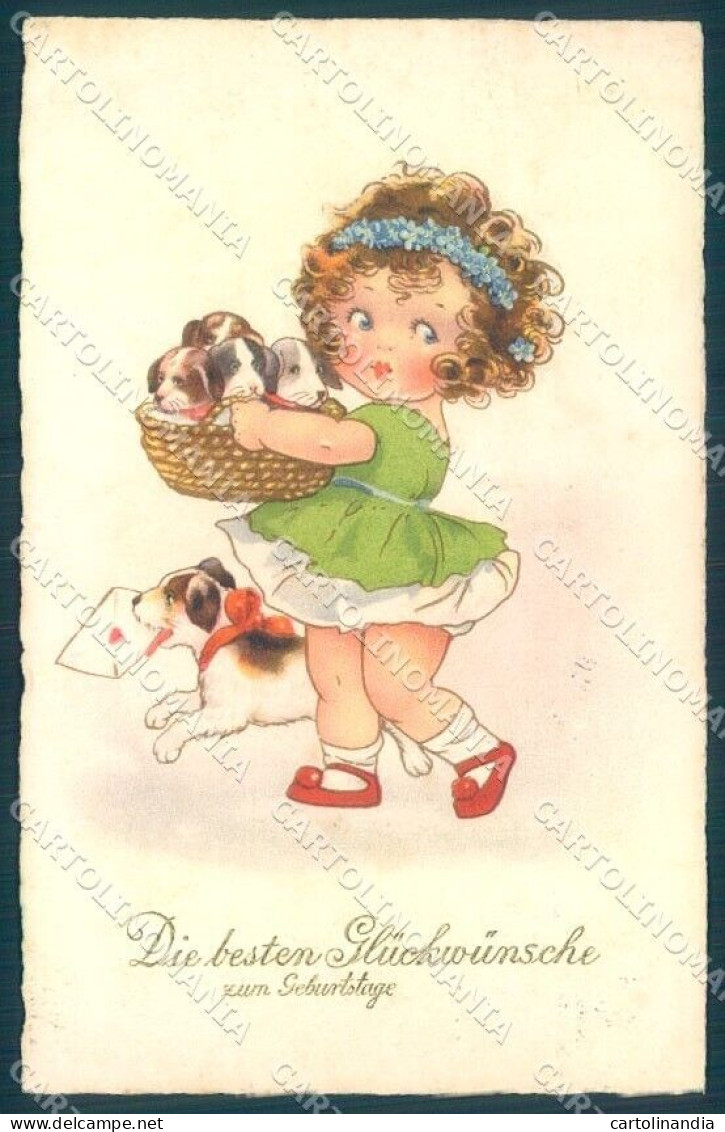 Animals Agnes Richardson Puppies Dog Baby Girl Pittius Cartolina Postcard TW1105 - Sonstige & Ohne Zuordnung