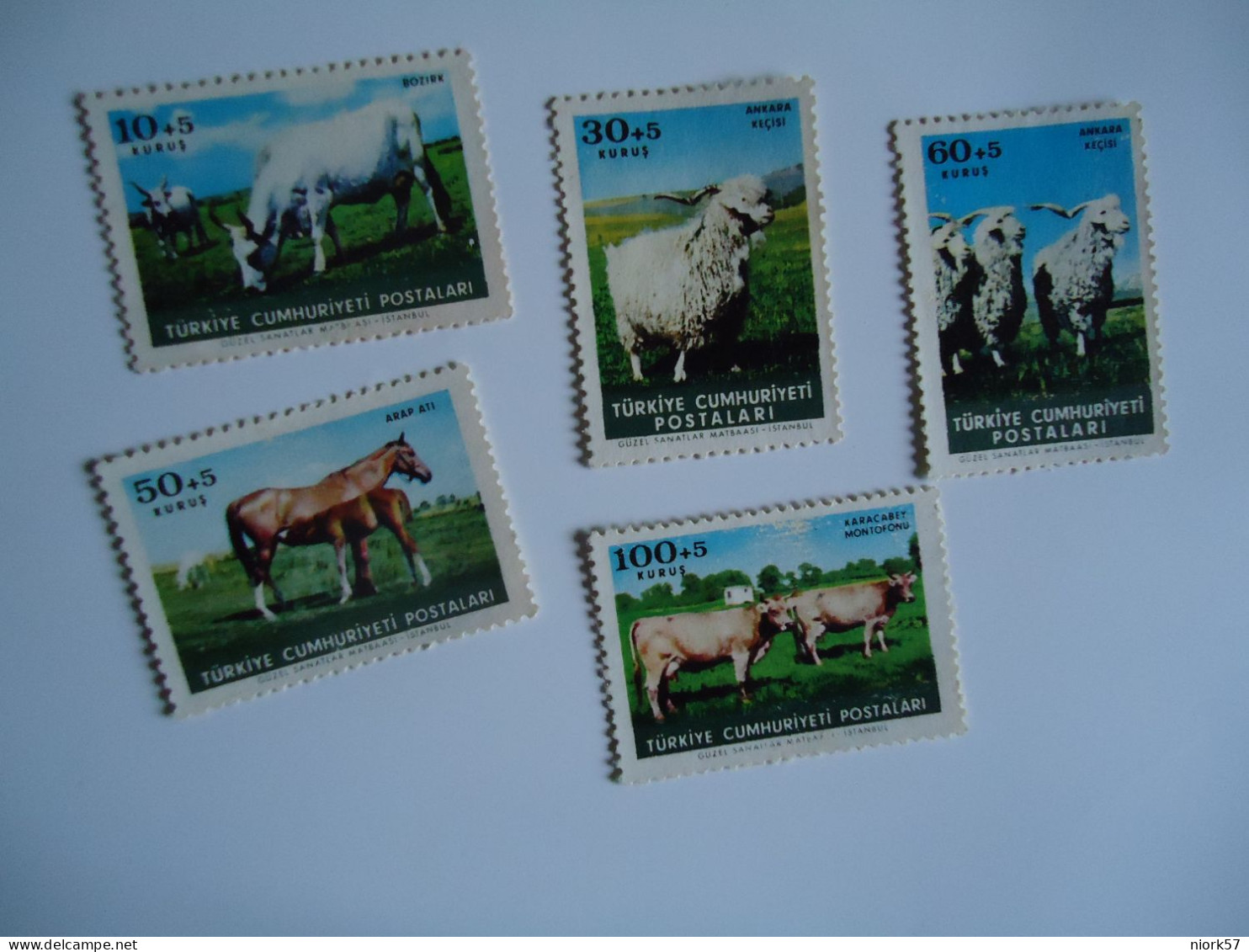 TURKEY   MNH   5  STAMPS    ANIMALS  HORSES  COW - Vacas