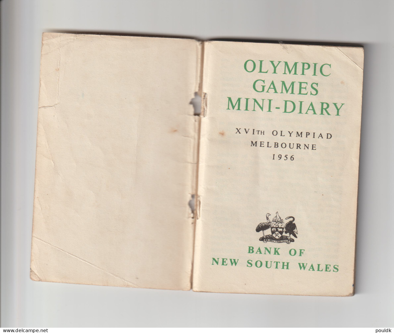 Olympic Games In Melbourne 1956. Olympic Games Mini - Diary Presented By Bank Of South Wales. Postal Weight - Ete 1956: Melbourne