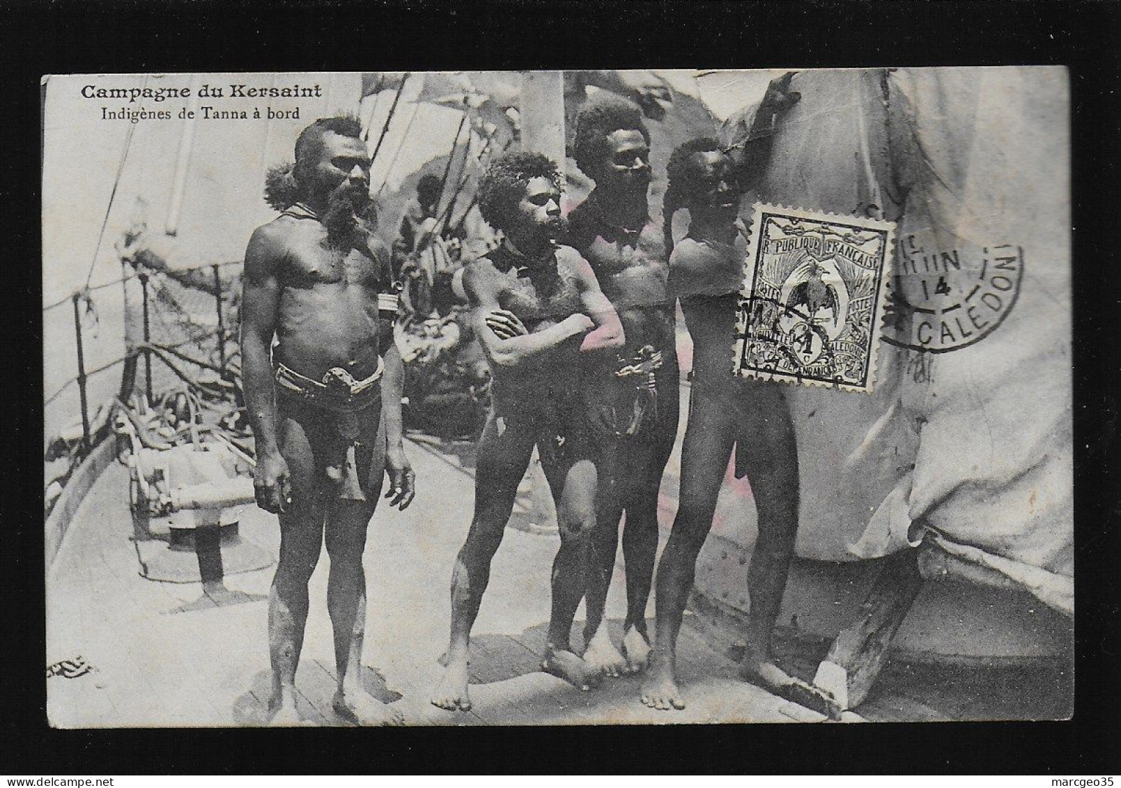 Nouvelles Hébrides Campagne Du Kersaint Indigènes De Tanna à Bord Bateau Timbre Stamp Nouvelle Calédonie Hommes " Nus " - Vanuatu