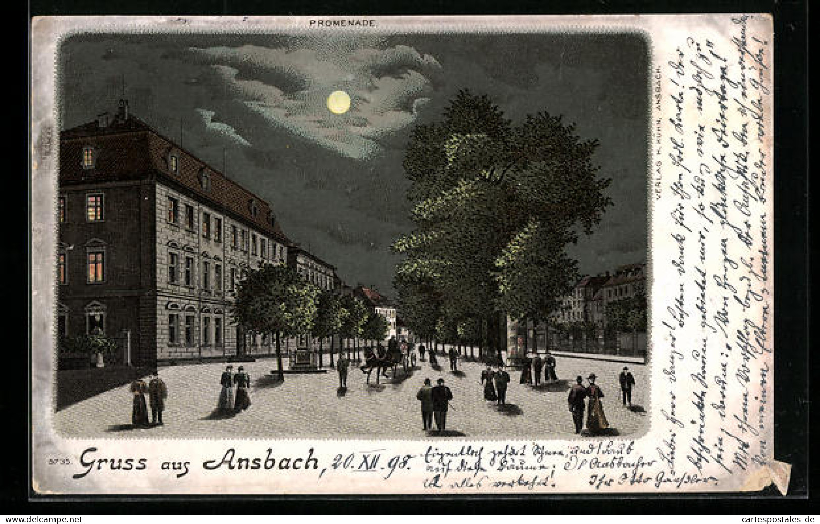 Mondschein-Lithographie Ansbach, Promenade Mit Passanten  - Ansbach