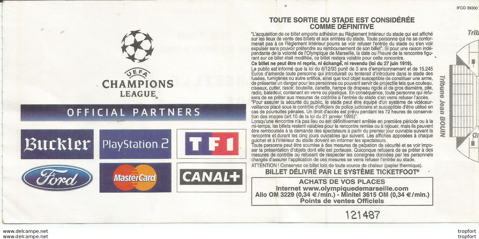 CG1 / / TICKET FOOTBALL Olympique De MARSEILLE 2003 Partizan De BELGRADE VELODROME UEFA - Biglietti D'ingresso