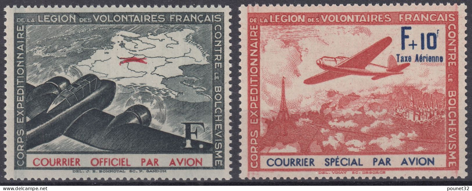 FRANCE LVF COURRIER SPECIAL PAR AVION N° 2/3 NEUFS ** GOMME SANS CHARNIERE - War Stamps