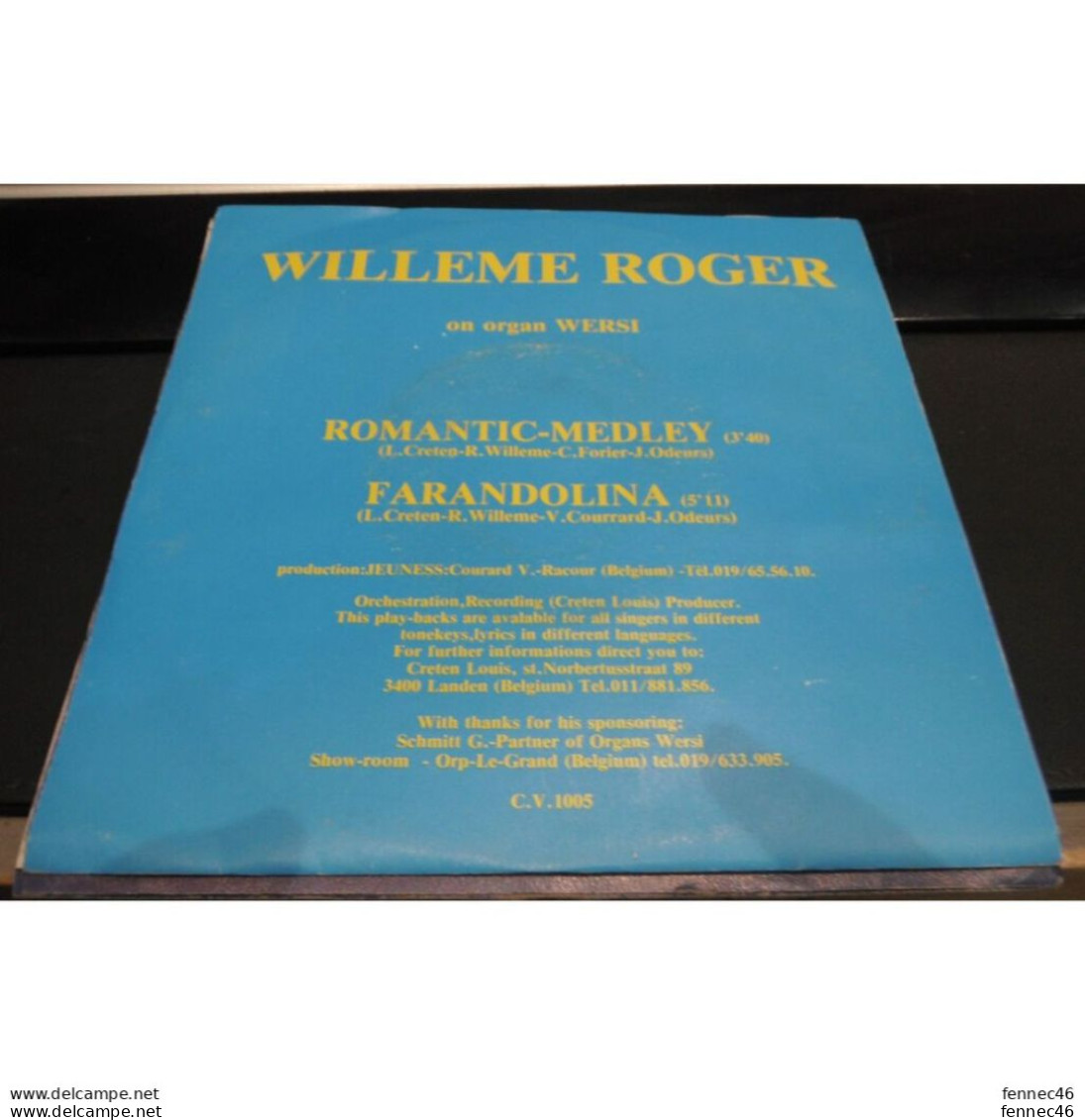 * Vinyle  45T -   WILLEME ROGER On Organ WERSI -  Romantic-Medley - Farandolina - Altri - Inglese