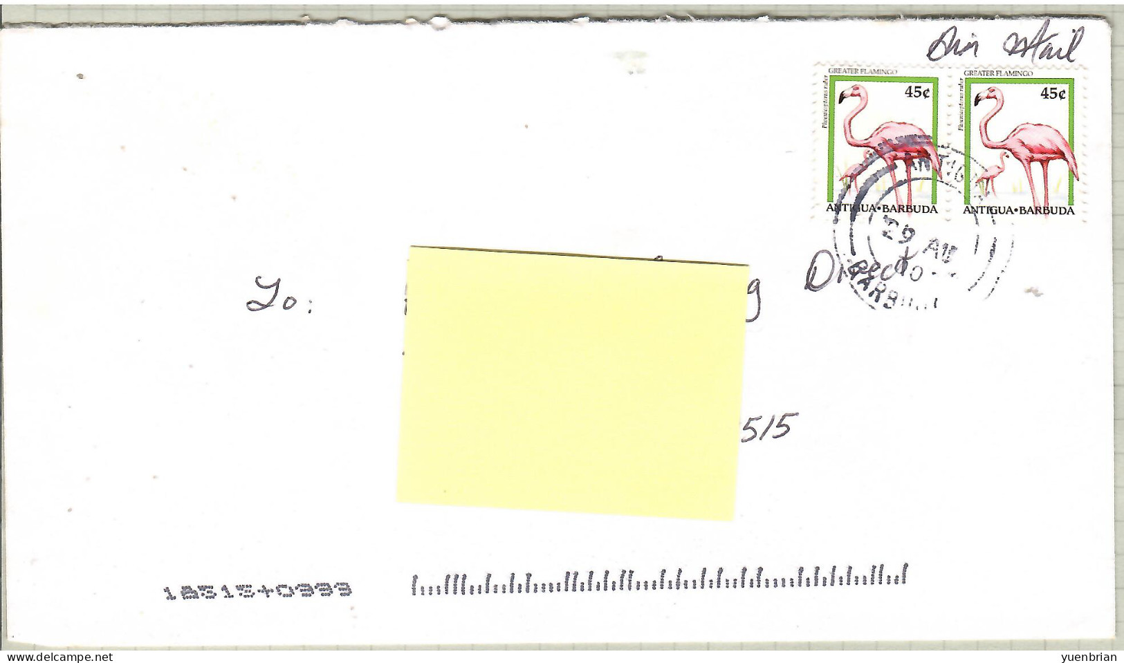 Antigua & Barbuda 2000, Bird, Birds, Circulated Cover - Fenicotteri