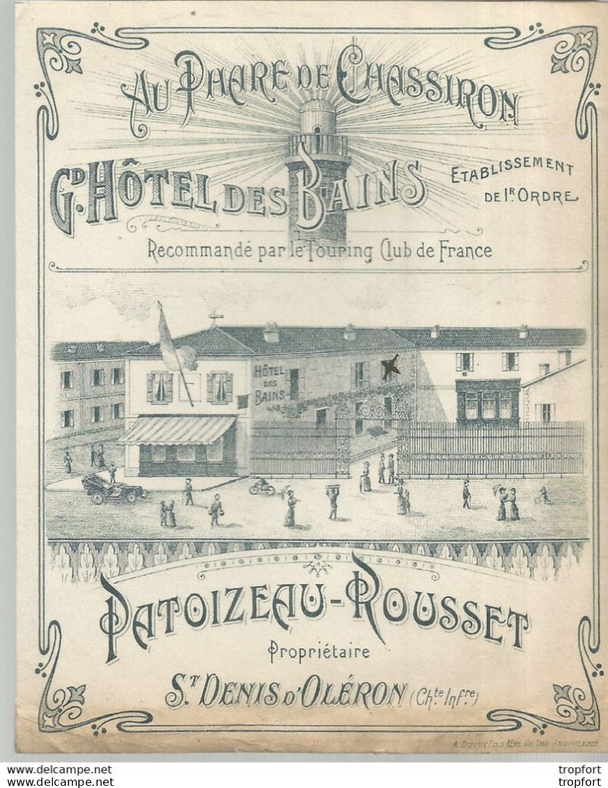 PY / Rare Feuillet Publicitaire Au PHARE De CHASSIRON HOTEL DES BAINS St DENIS D'OLERON PATOIZEAU ROUSSET - Werbung