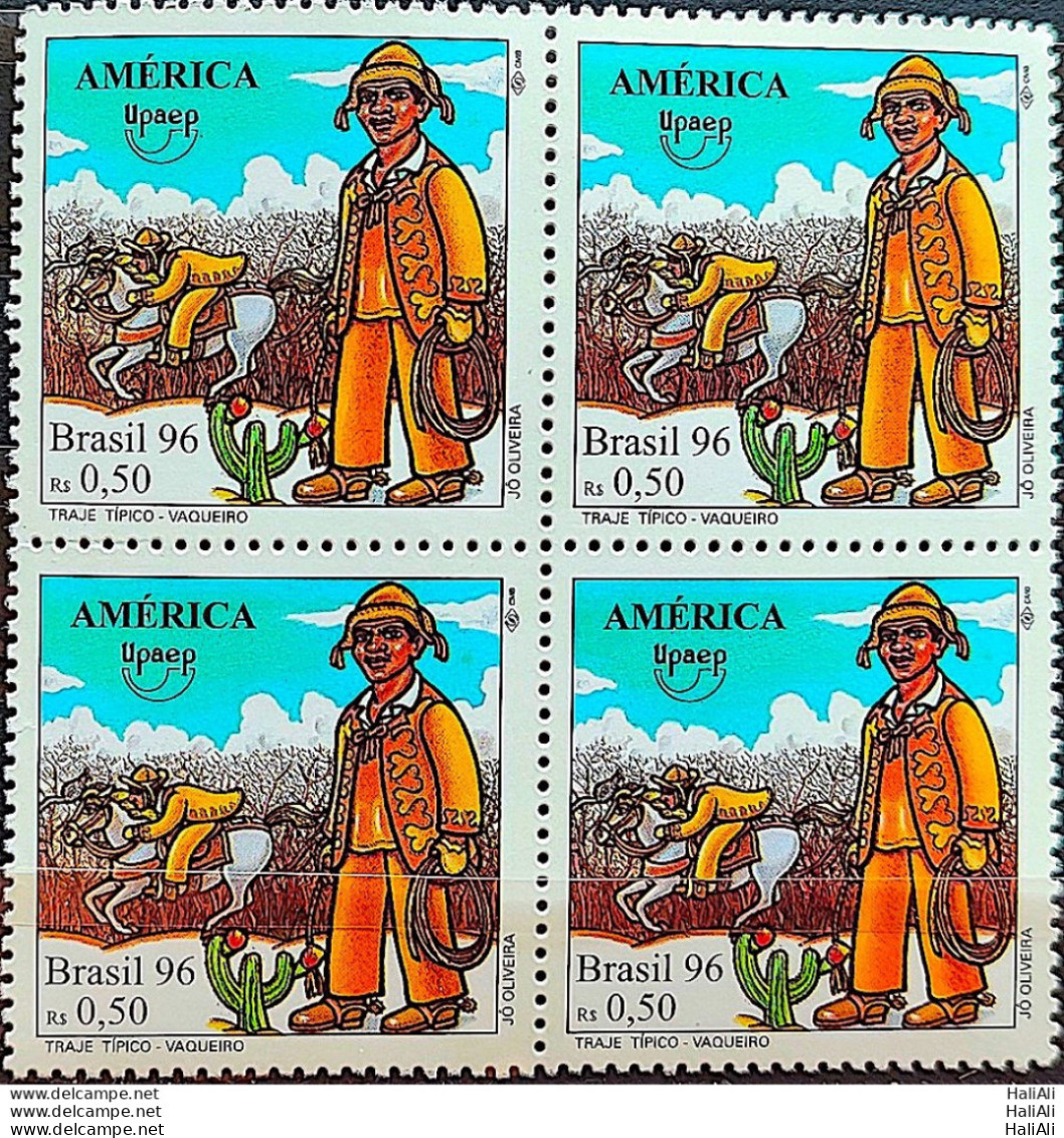 C 2018 Brazil Stamp Upaep Typical Cowboy Hat Cactus 1996 Block Of 4 - Unused Stamps