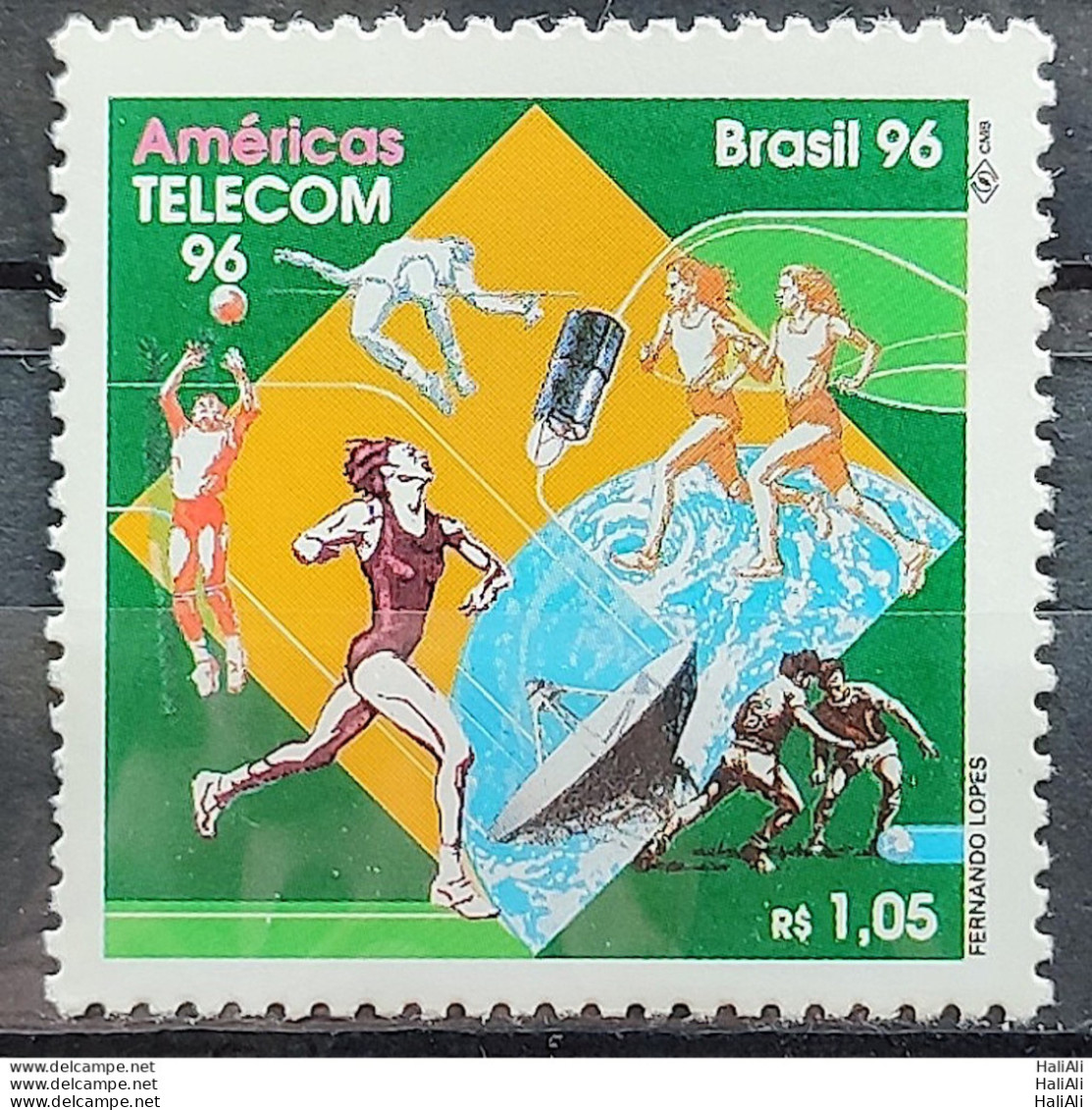 C 2001 Brazil Stamp Telecom Communication Volleyball Football Satellite Height 1996 - Ungebraucht