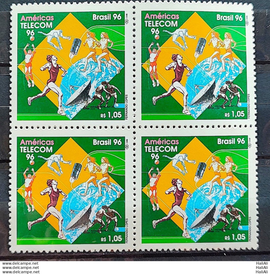 C 2001 Brazil Stamp Telecom Communication Volleyball Football Satellite Height 1996 Block Of 4 - Nuevos