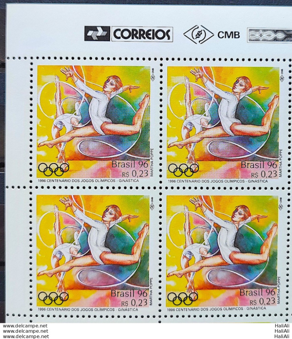 C 1997 Brazil Stamp 100 Years Olympic Games Atlanta 1996 Gymnastics Block Of 4 Vignette Correios - Nuovi