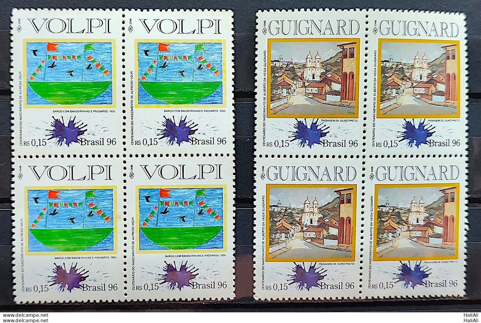 C 1988 Brazil Stamp Alfredo Volpi And Alberto Da Veiga Guignard Art 1996 Complete Series Block Of 4 - Ongebruikt