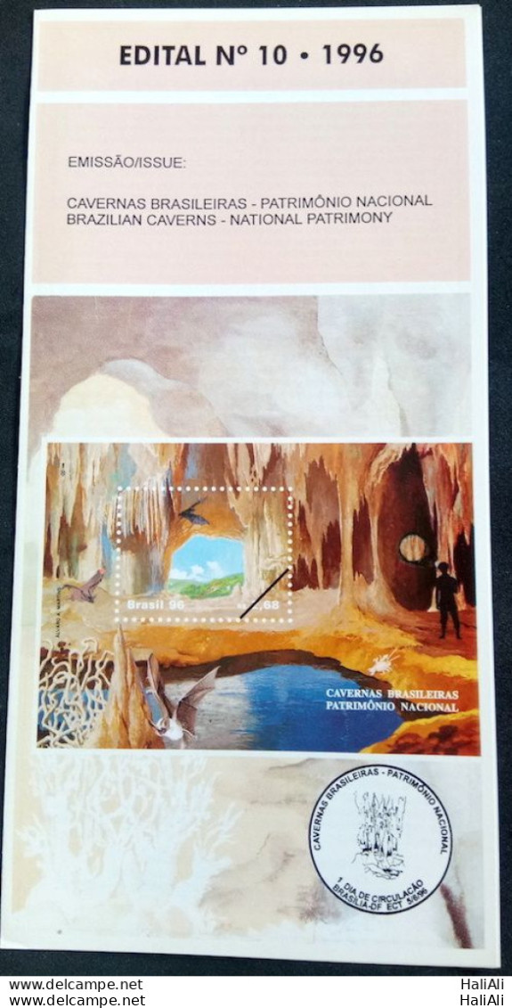 Brochure Brazil Edital 1996 10 Brazilian Caves Without Stamp - Storia Postale