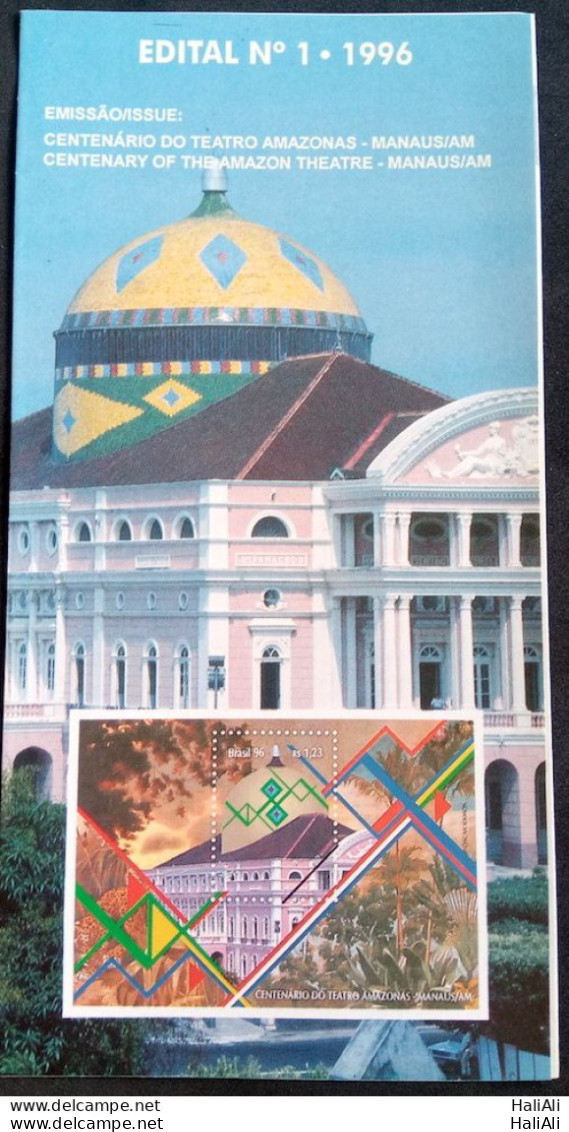 Brochure Brazil Edital 1996 01 Theater Amazonas Manaus Art Without Stamp - Storia Postale