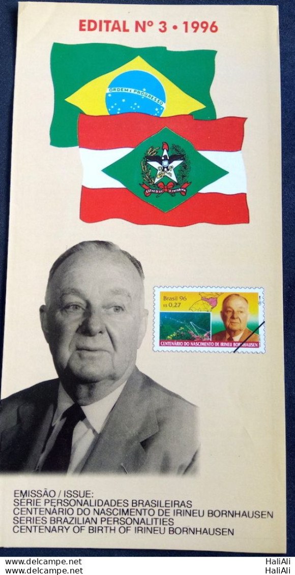 Brochure Brazil Edital 1996 03 Personalities Irineu Bornhausen Without Stamp - Covers & Documents