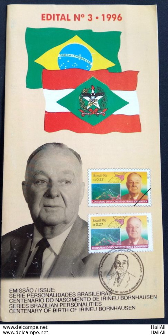 Brochure Brazil Edital 1996 03 Personalities Irineu Bornhausen With CBC Florianópolis - Covers & Documents
