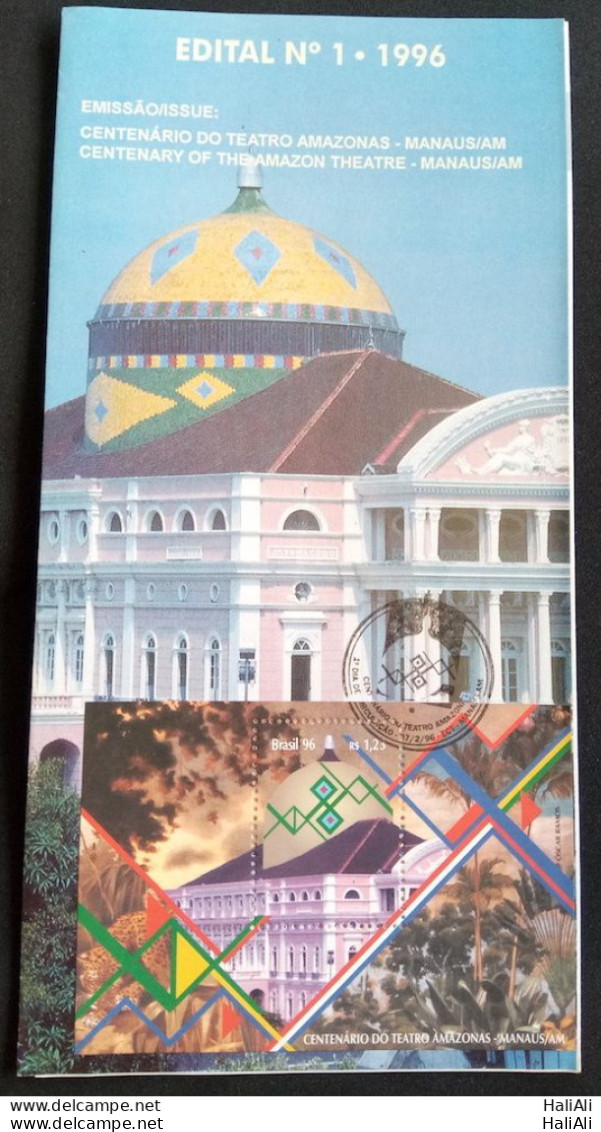 Brochure Brazil Edital 1996 01 Theater Amazonas Manaus Art With Stamp CBC AM - Briefe U. Dokumente