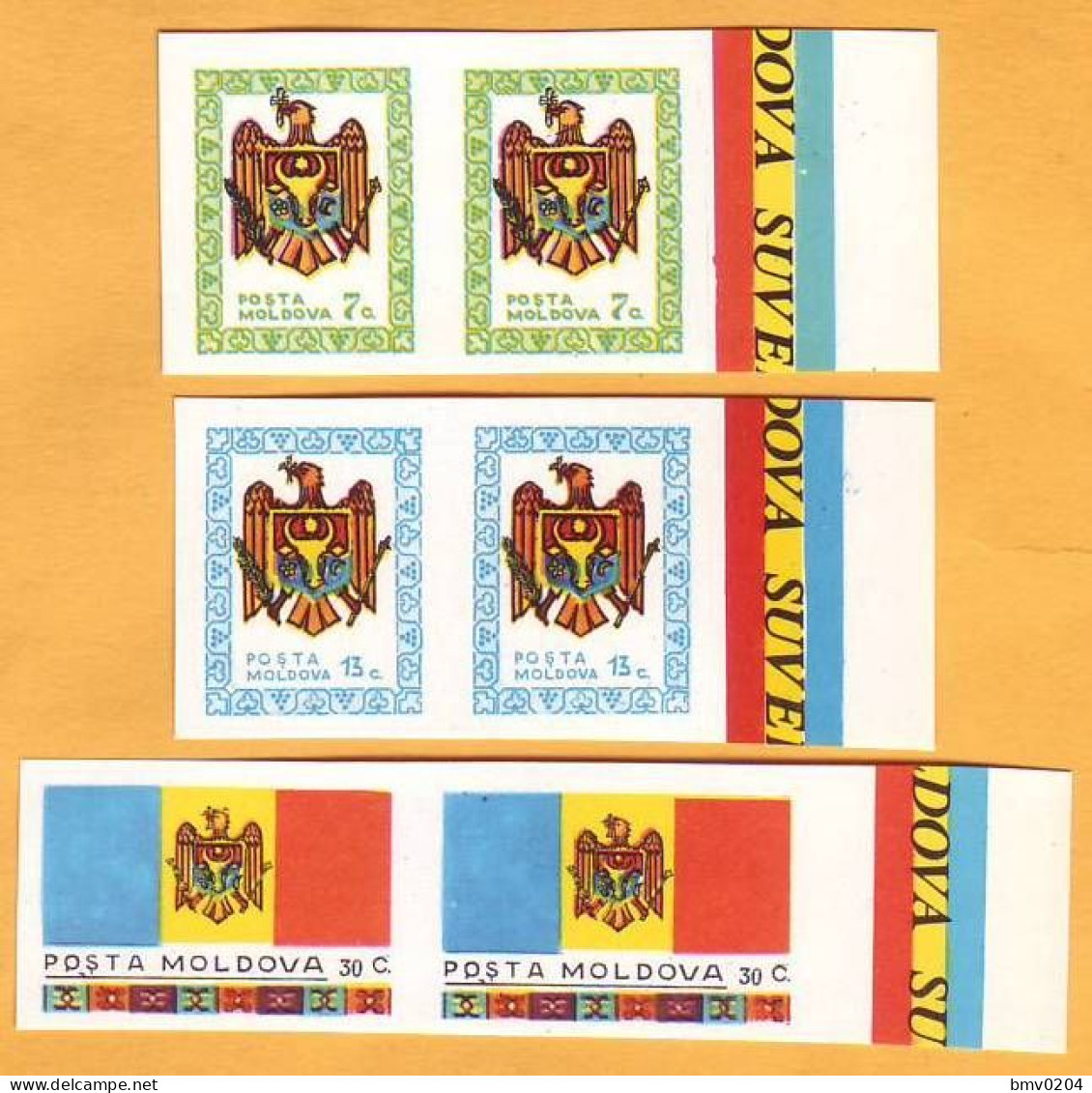 1991. Moldova Moldavie Moldau. The First Postage Stamps. Mi 1, 2, 3. Mint 2х3v - Timbres