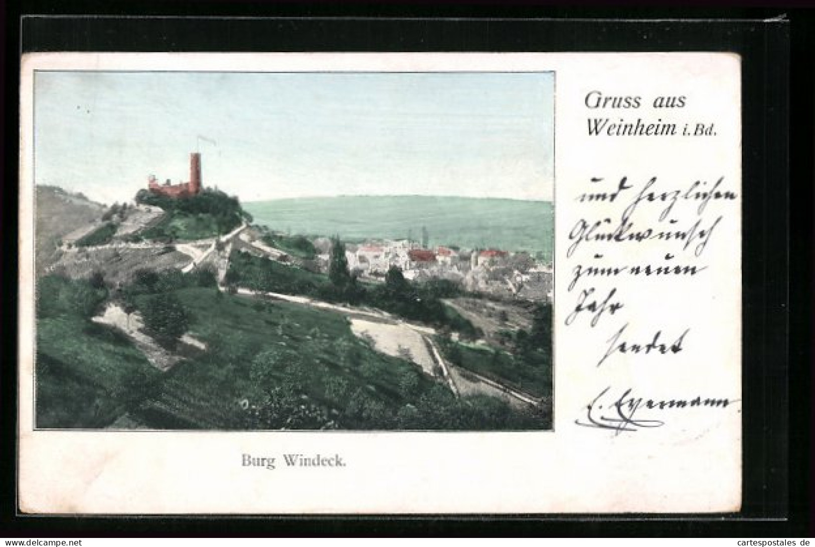 AK Weinheim I. Bd., Stadtansicht Mit Der Burg Windeck Im Vordergrund  - Weinheim