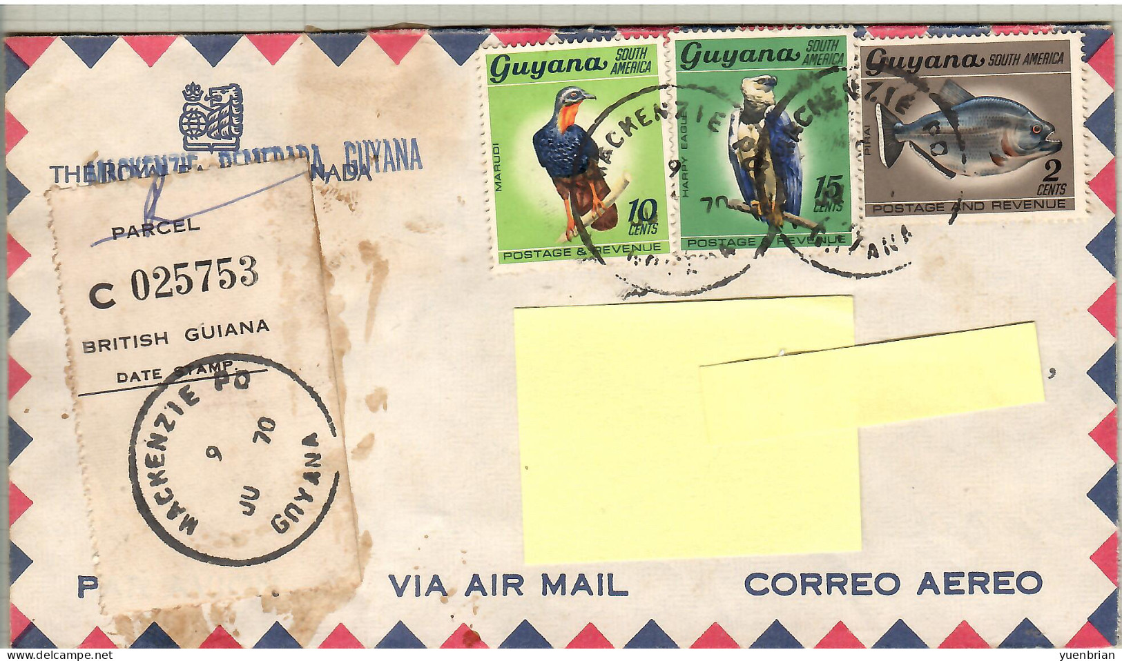 Guyana 1970, Bird, Birds, Eagle, Circulated Cover - Adler & Greifvögel