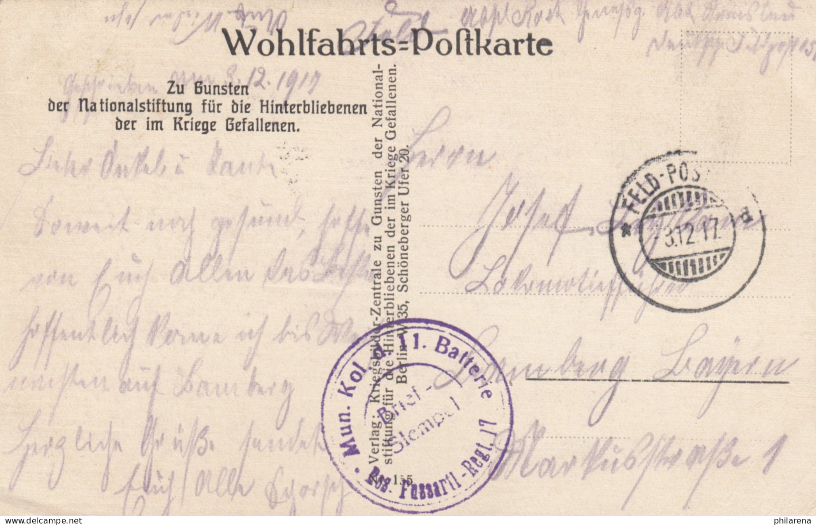 Wohlfahrts-Postkarte 1917 Galizien Feld-Post - Feldpost (Portofreiheit)