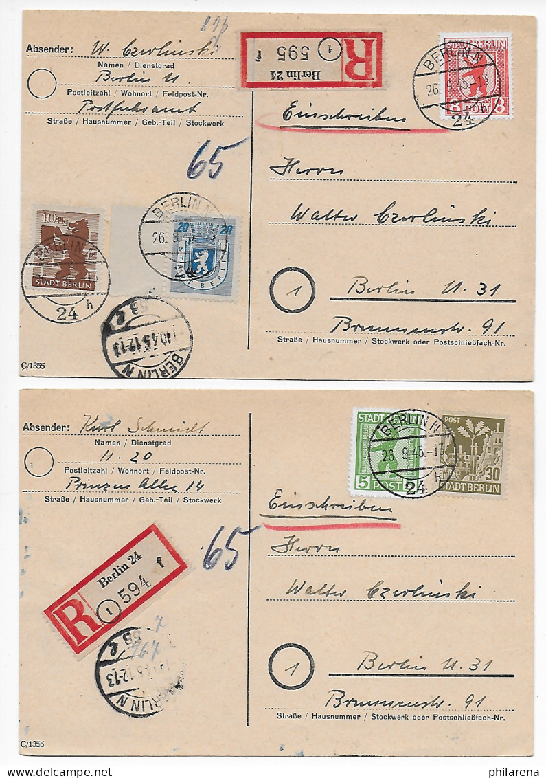 SBZ: 2x Einschreiben Karten Berlin, 1945 - Covers & Documents
