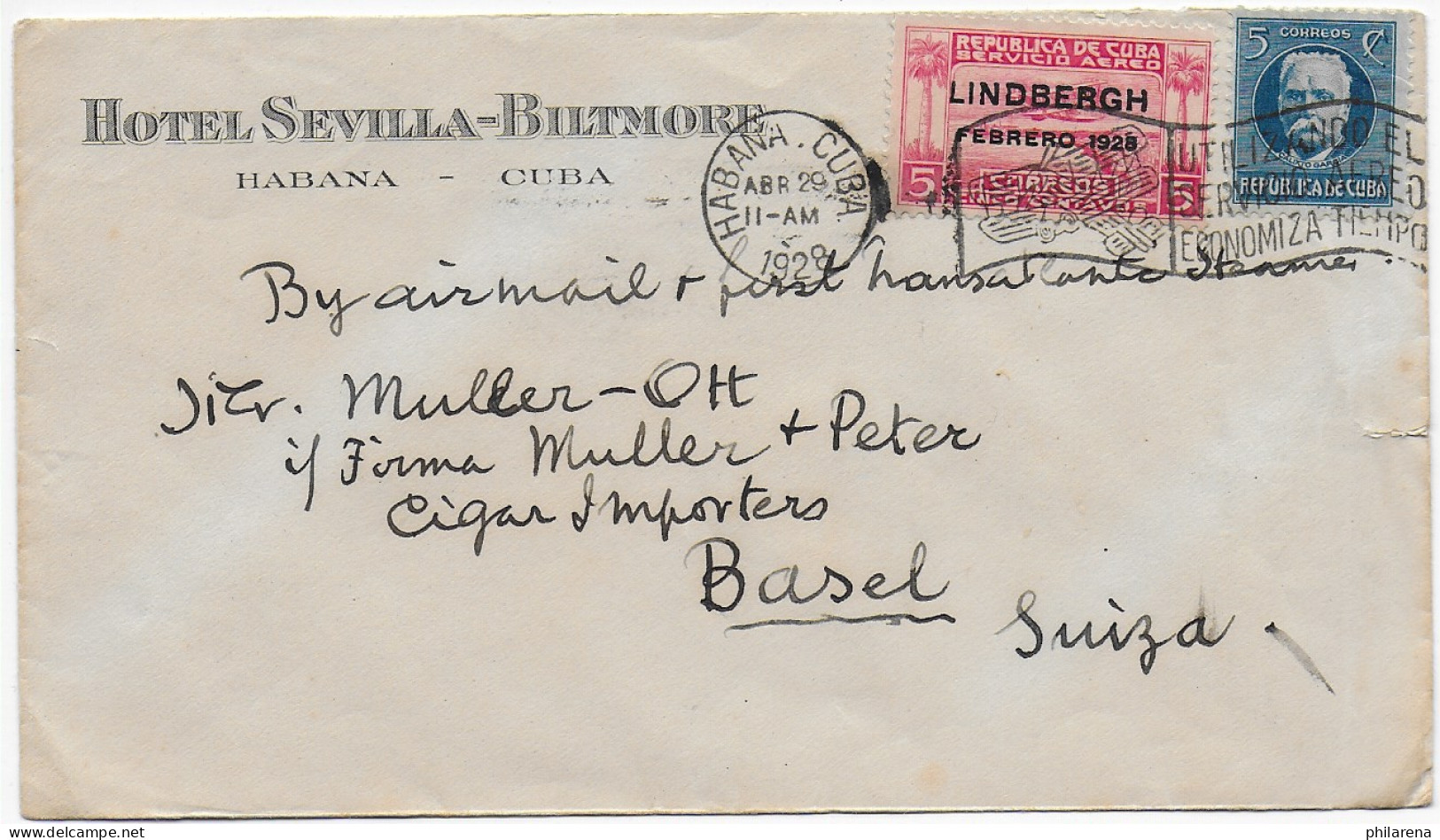 Hotel Sevilla-Biltmore - Lindbergh 1928 Nach Basel - Autres & Non Classés