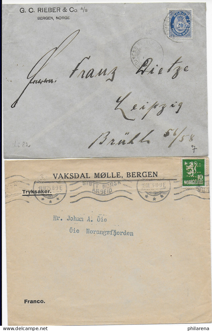 Norge: 4x Briefe Aus Bergen Nach Leipzig 1913-1925 - Other & Unclassified