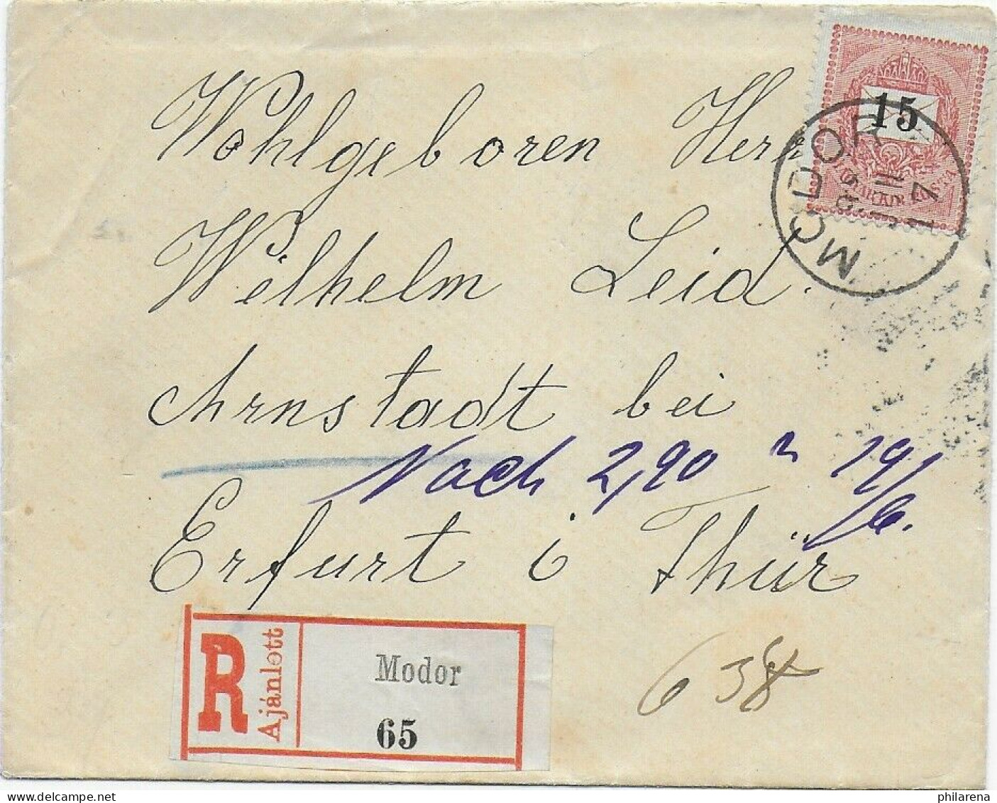 Einschreiben Modor /Modra Nach Erfurt 1917 - Other & Unclassified