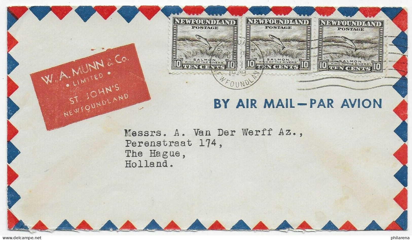 St. John's Via Air Mail To The Hague, NL, 1949 - Autres & Non Classés