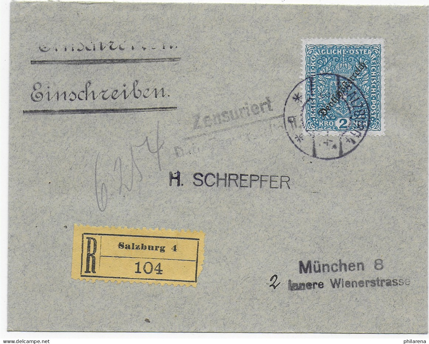 Salzburg Einschreiben Nach München Mit Zensur - Cartas & Documentos
