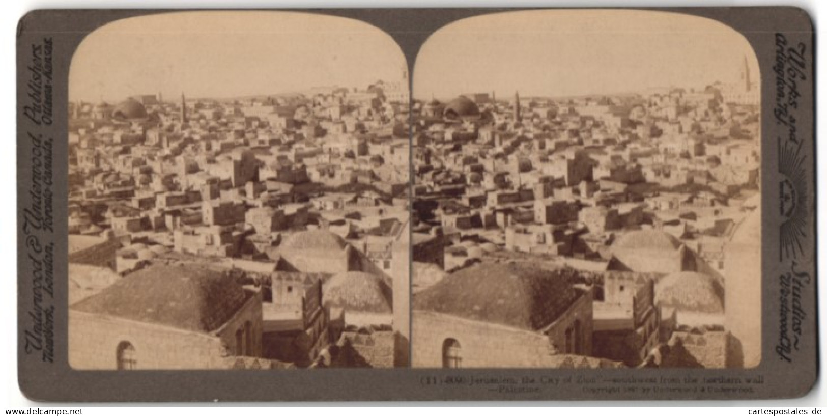 Stereo-Fotografie Underwood & Underwood, New York, Ansicht Jerusalem, Blick über Die Dächer Der Stadt  - Fotos Estereoscópicas