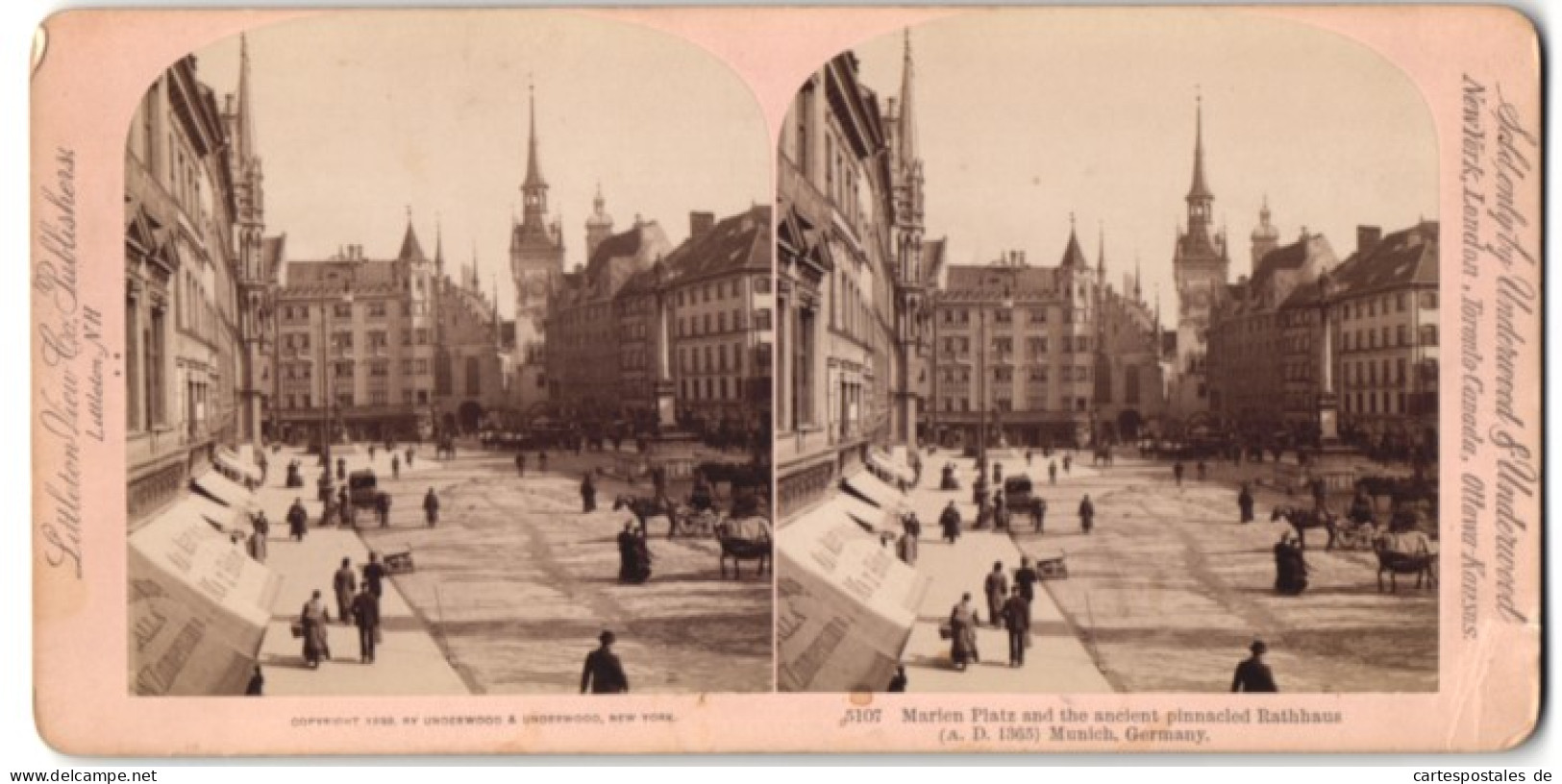 Stereo-Fotografie Littleton View Co., Littleton N.H., Ansicht München, Blick Auf Den Marien Platz Mit Altem Rathaus  - Stereo-Photographie