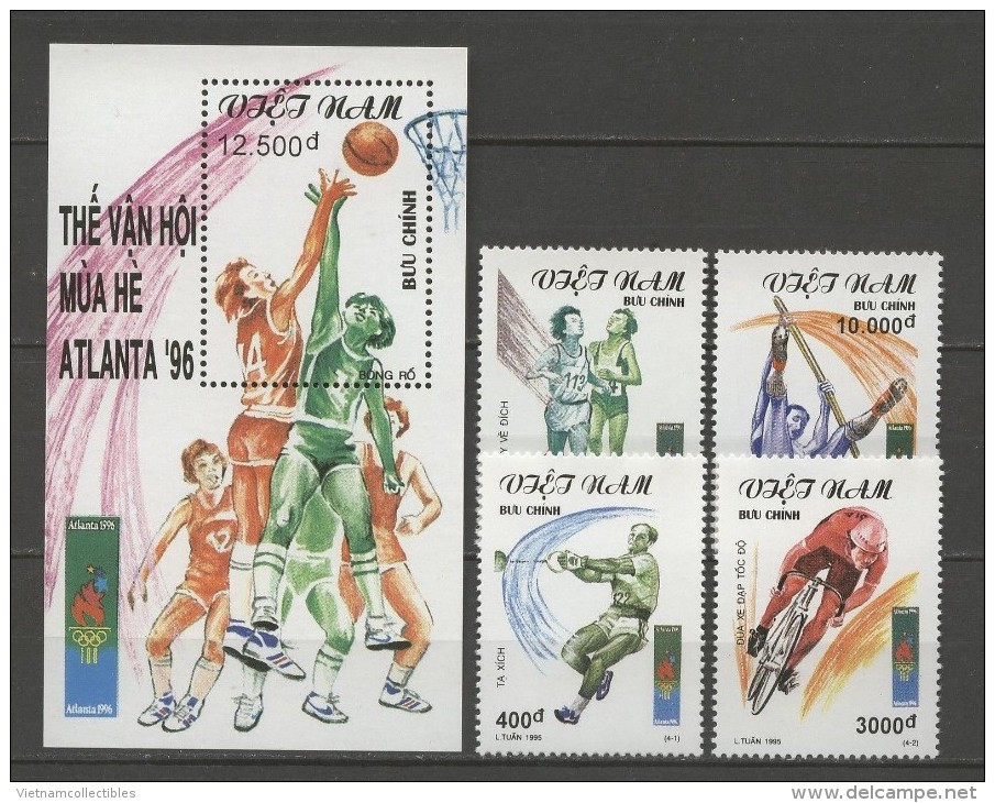 Vietnam Viet Nam MNH Perf Stamps & Souvenir Sheet 1995 : Summer Olympic Games In Atlanta 1996 / Basketball - Vietnam