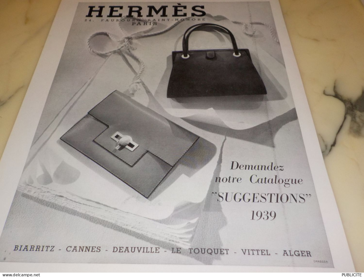 ANCIENNE PUBLICITE SACS ET CATALOGUE DE SUGGESTIONS HERMES  1938 - Publicités