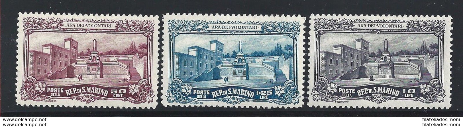 1927 SAN MARINO, Ara Dei Volontari - N. 134/136 - 3 Valori - MH* - Andere & Zonder Classificatie