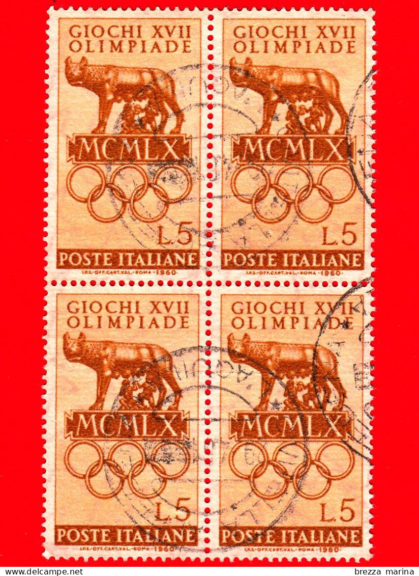 ITALIA - Usato - 1960 - Giochi Della XVII Olimpiade - Lupa Di Roma - 5 L. - Quartina - 1946-60: Usati