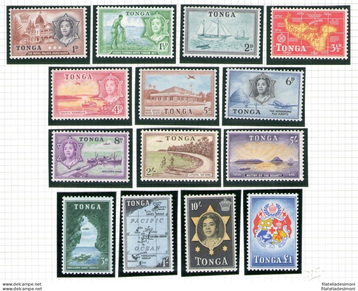 1953 TONGA - Stanley Gibbons N. 101/114 - 14 Valori - MNH** - Andere & Zonder Classificatie