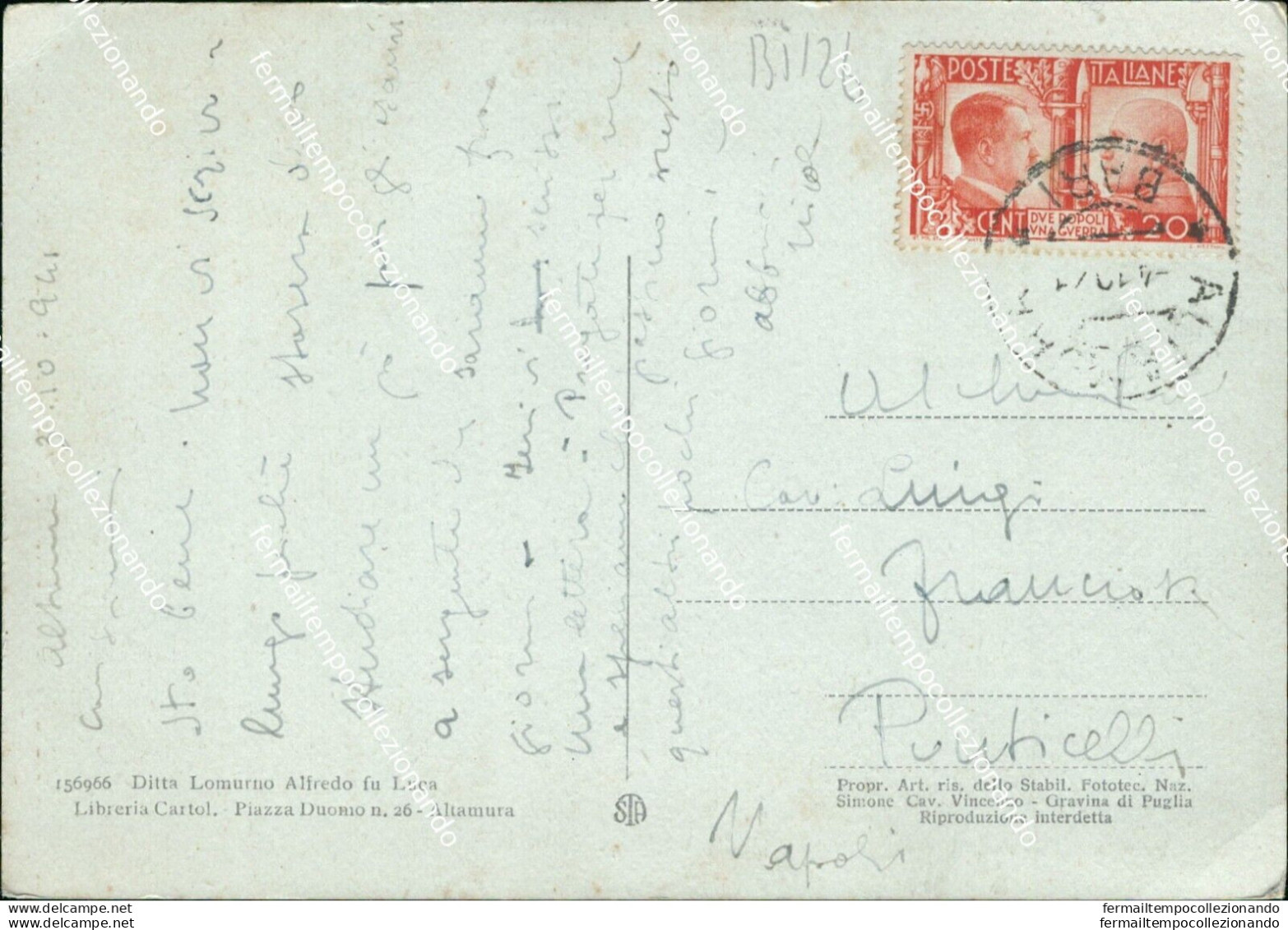 Bi126 Cartolina Altamura Via Ottavio Serena 1941 Provincia Di Bari - Bari