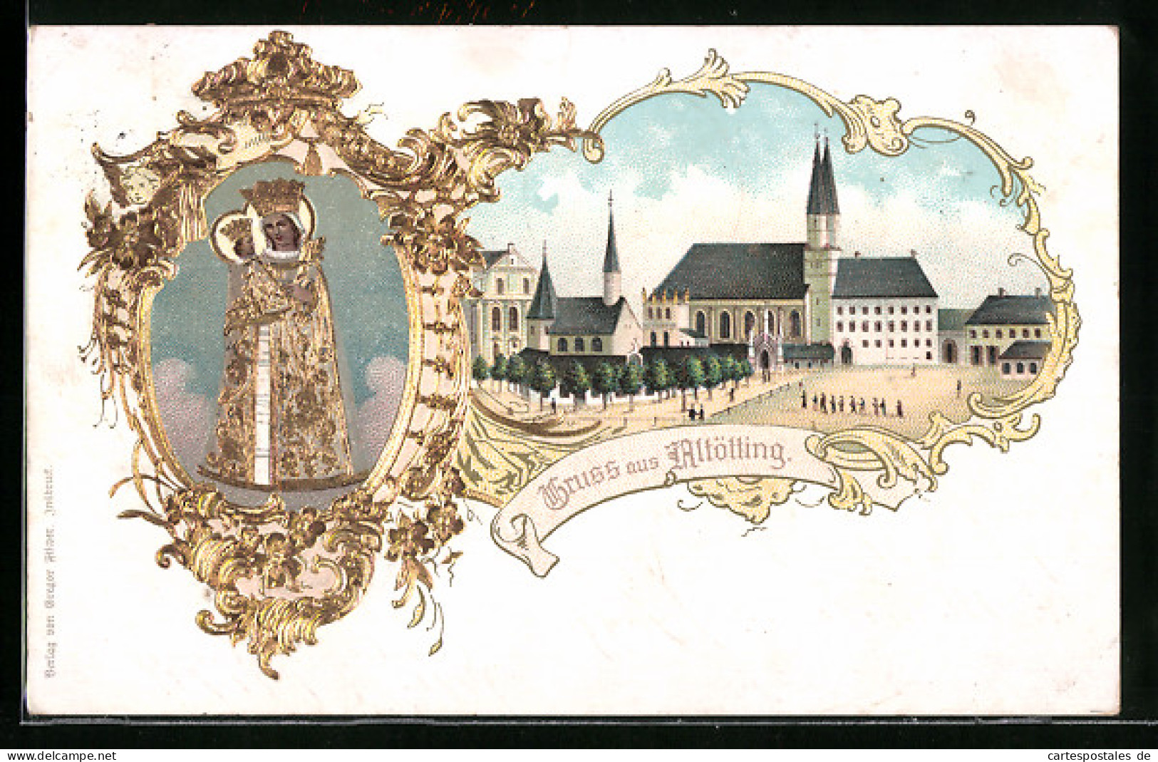 Passepartout-Lithographie Altötting, Kirche, Gnadenbild  - Altoetting