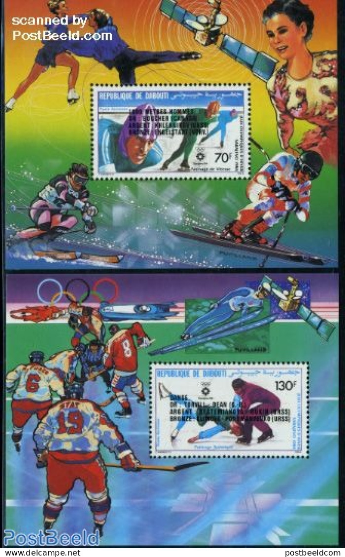 Djibouti 1984 Olympic Winter Winners 2 S/s, Mint NH, Sport - Transport - (Bob) Sleigh Sports - Ice Hockey - Olympic Wi.. - Hiver
