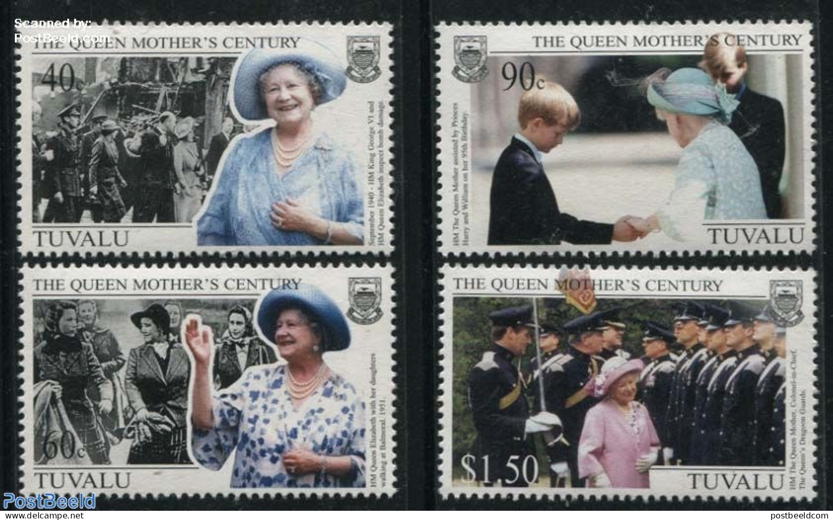 Tuvalu 1999 Queen Mother 4v, Mint NH, History - Various - Kings & Queens (Royalty) - Uniforms - Royalties, Royals