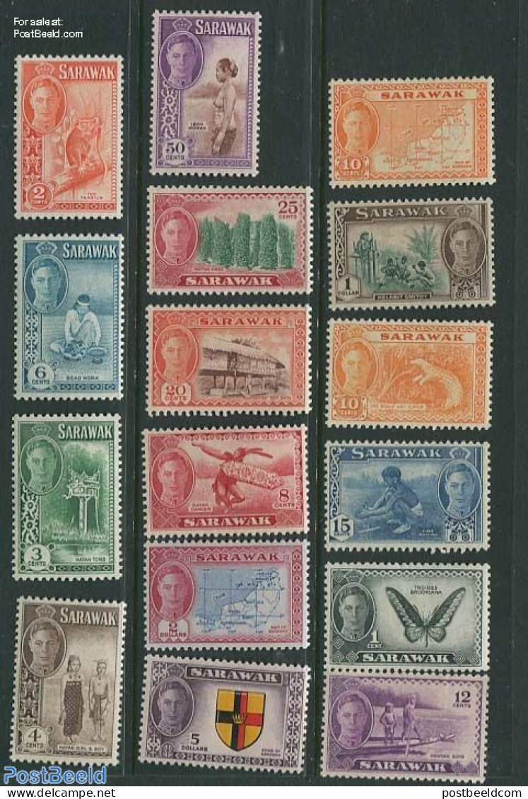 Malaysia 1950 Sarawak, Definitives, Views 16v, Mint NH, History - Nature - Various - Coat Of Arms - Animals (others & .. - Agricoltura